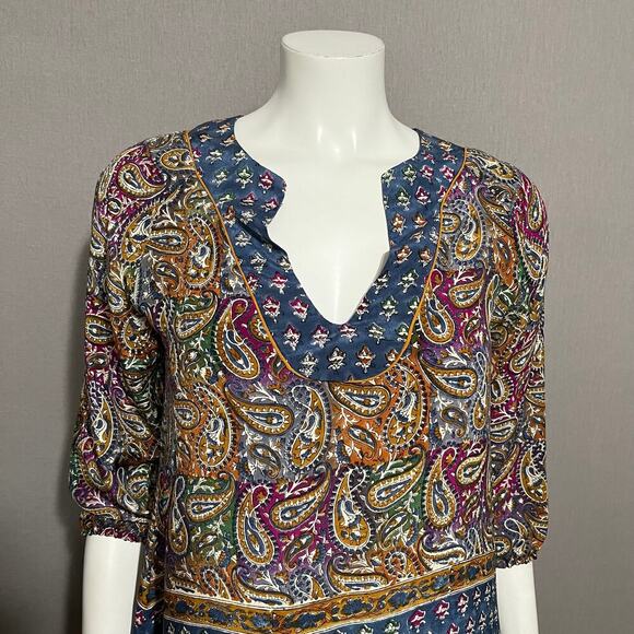 🌟Tolani 100% Silk Multicolored Ginger Paisley Tunic Mini Dress Sz-XS - Picture 3 of 10